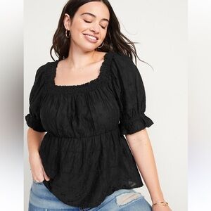 NWT Old Navy Puff Sleeve Smocked Embroidered Babydoll Blouse Cottagecore size XL